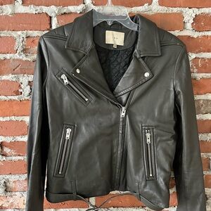 IRO Washed Black Leather Jacket in Size 8